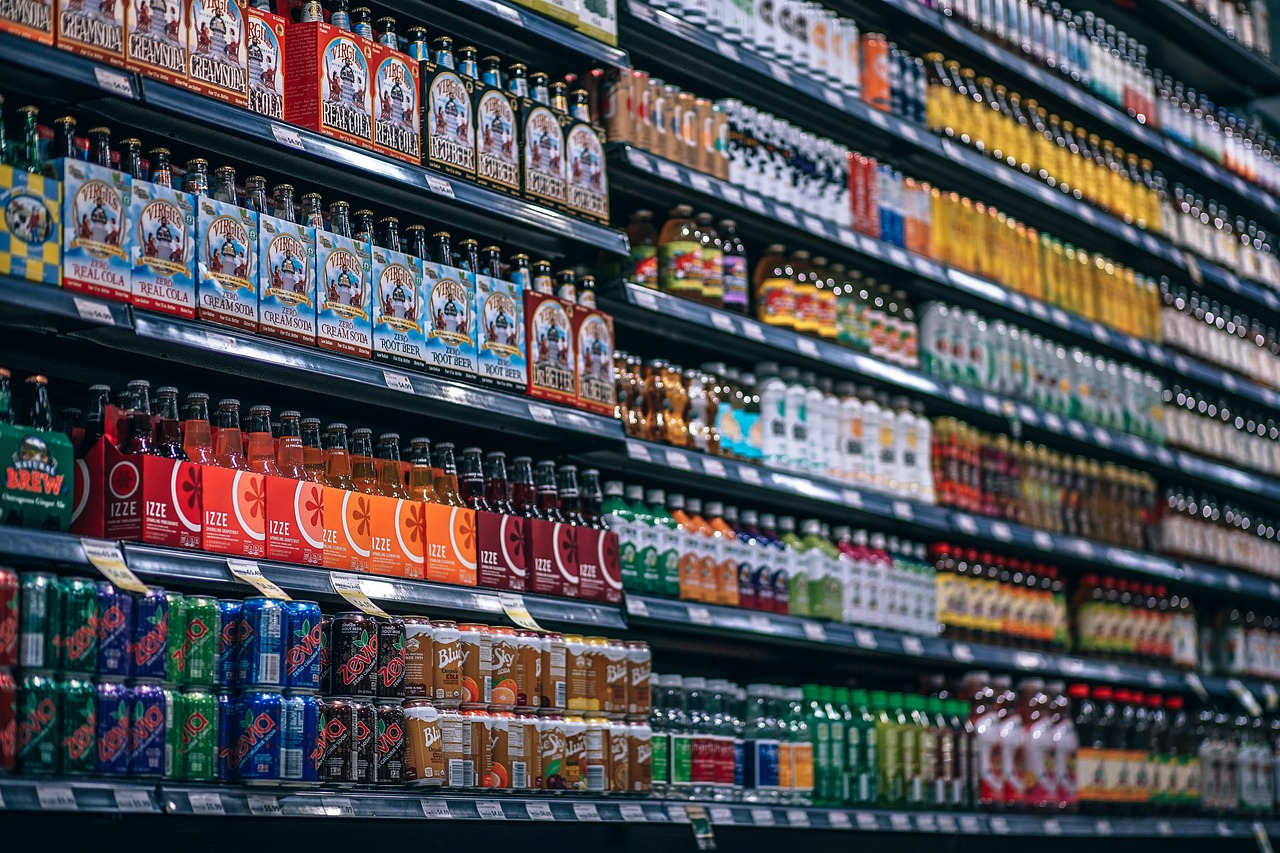 Shelves with off label drinks